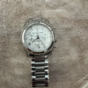 Michael Kors Silver and White Chronograph Watch